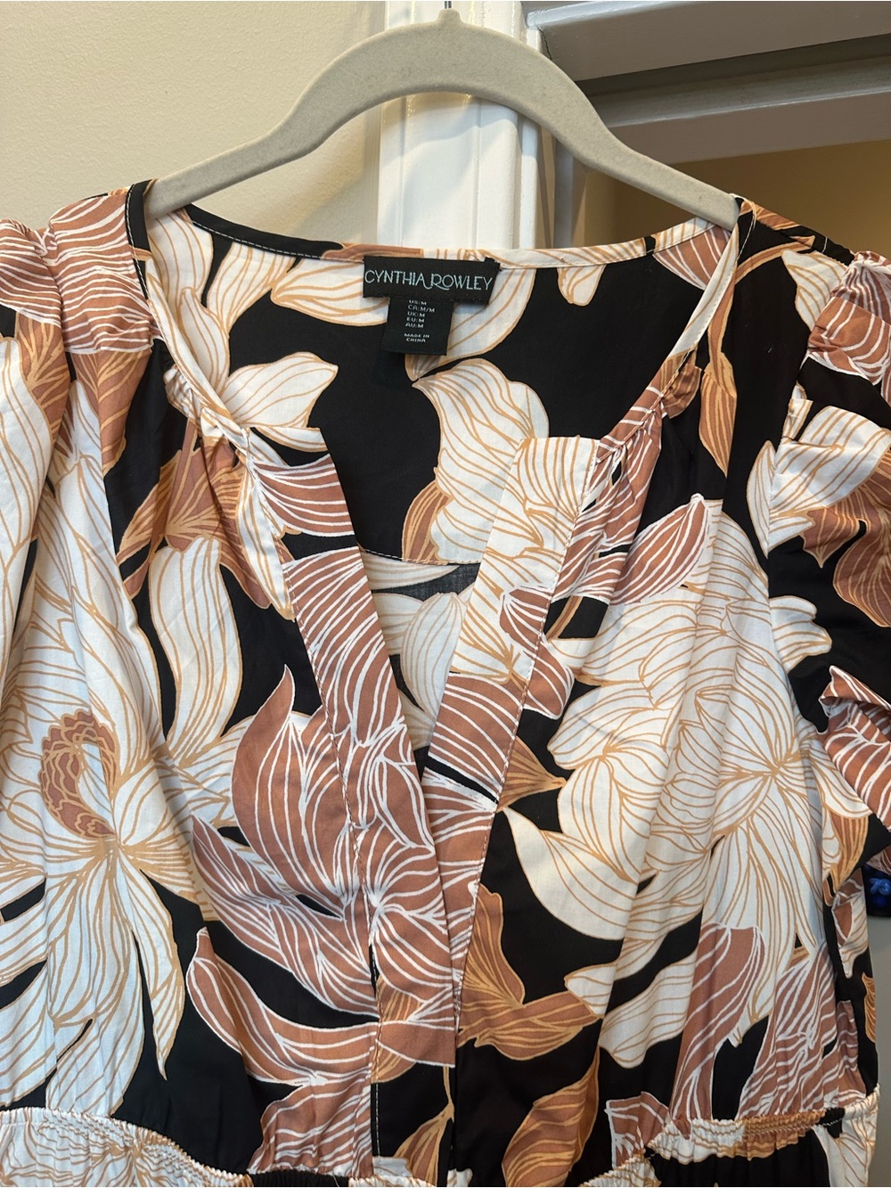 Floral V-Neck Tiered Maxi Dress - Black & peach tones 100% cotton Quince dupe